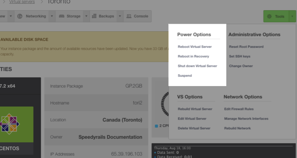 Select a power option for your server